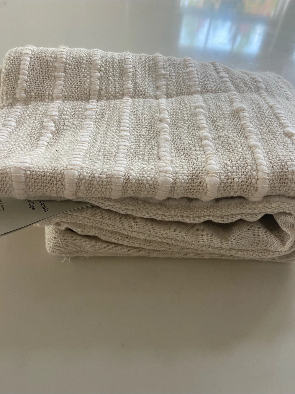 West Elm Cream Textured Woven Fringe pillow covers x2